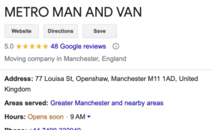 %name Google reviews Metro Man and Van, Manchester